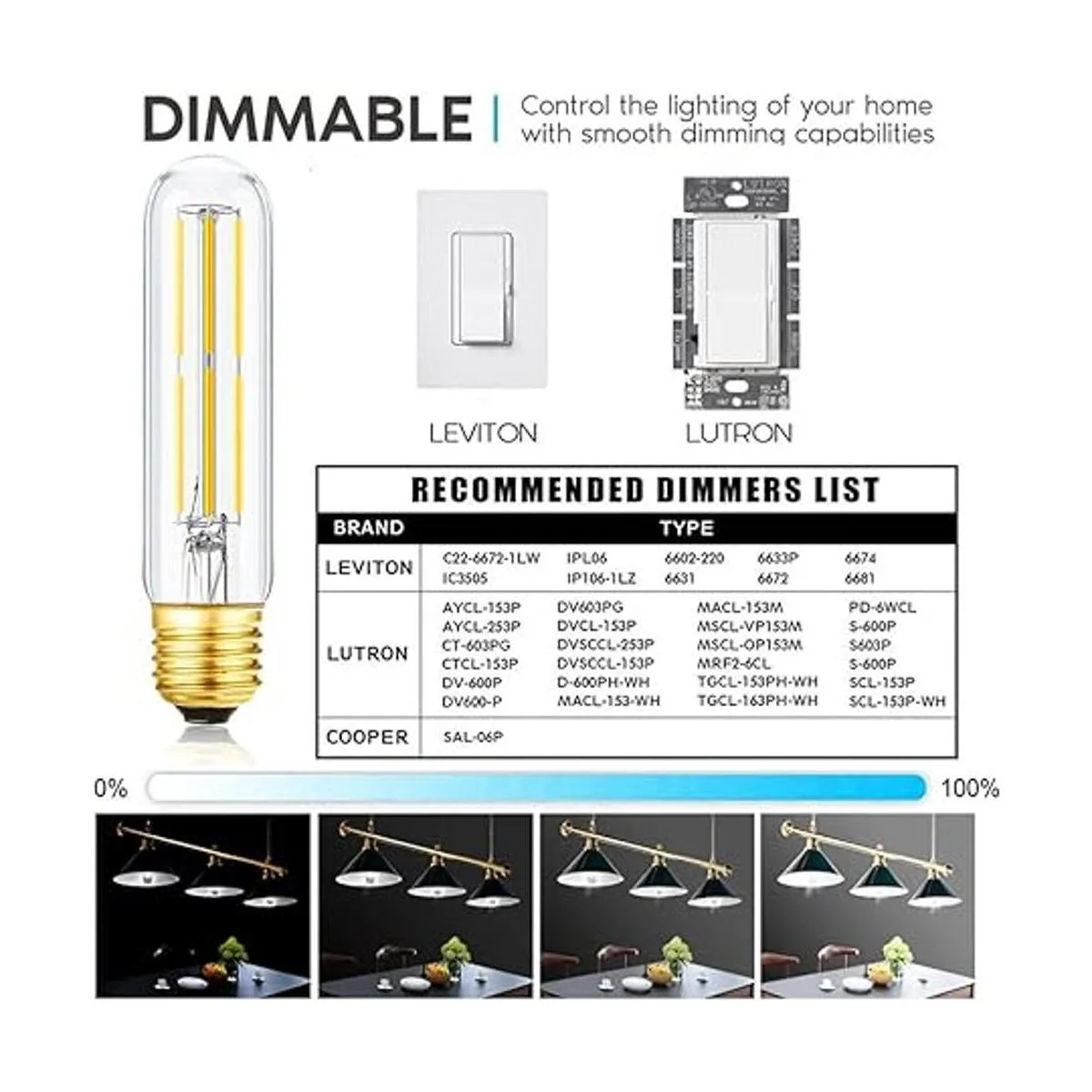 LEOOLS Bombillas de tubo LED bombilla tubular regulable