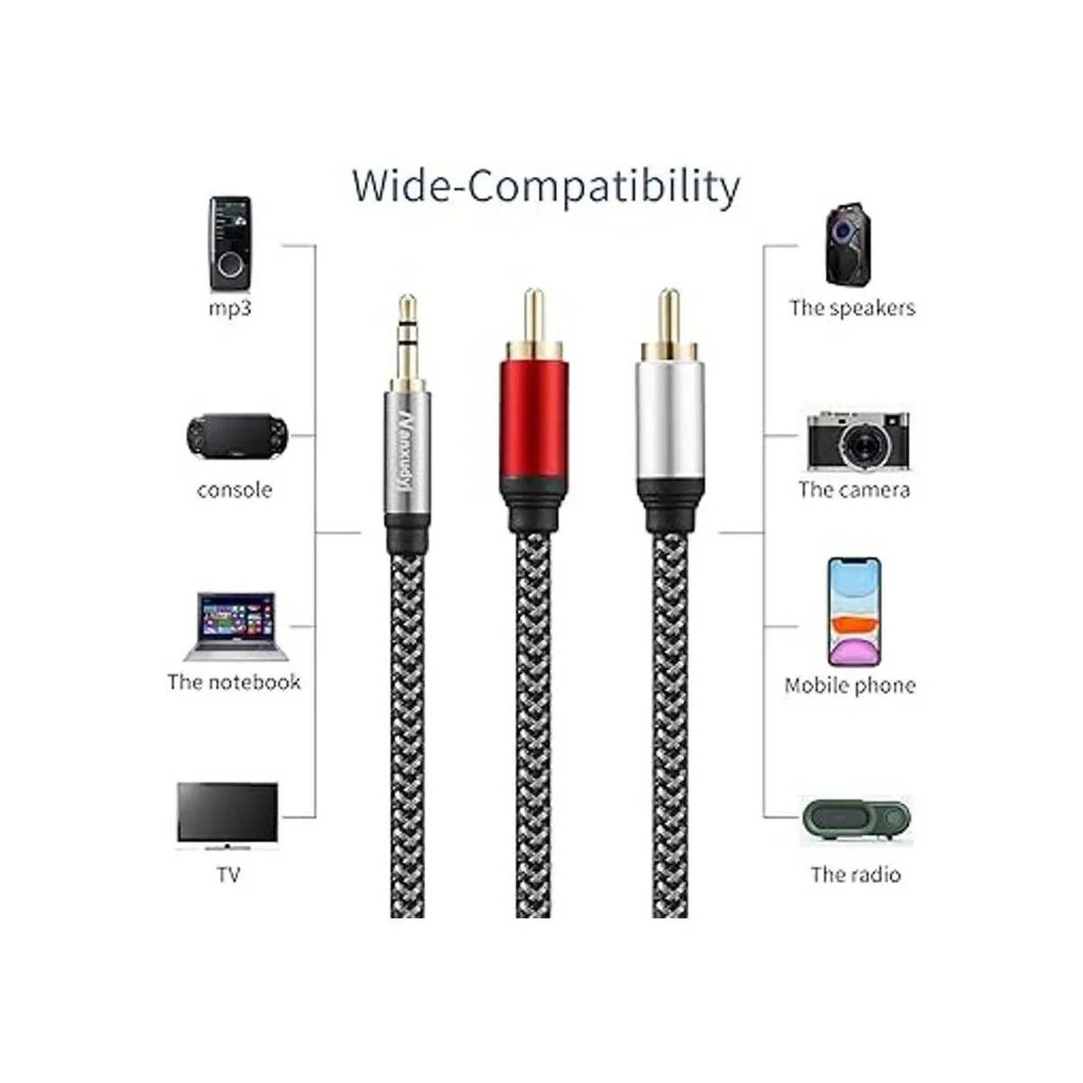 Nanxudyj Cable de audio RCA de 0.138 in a 2 RCA de 10_3