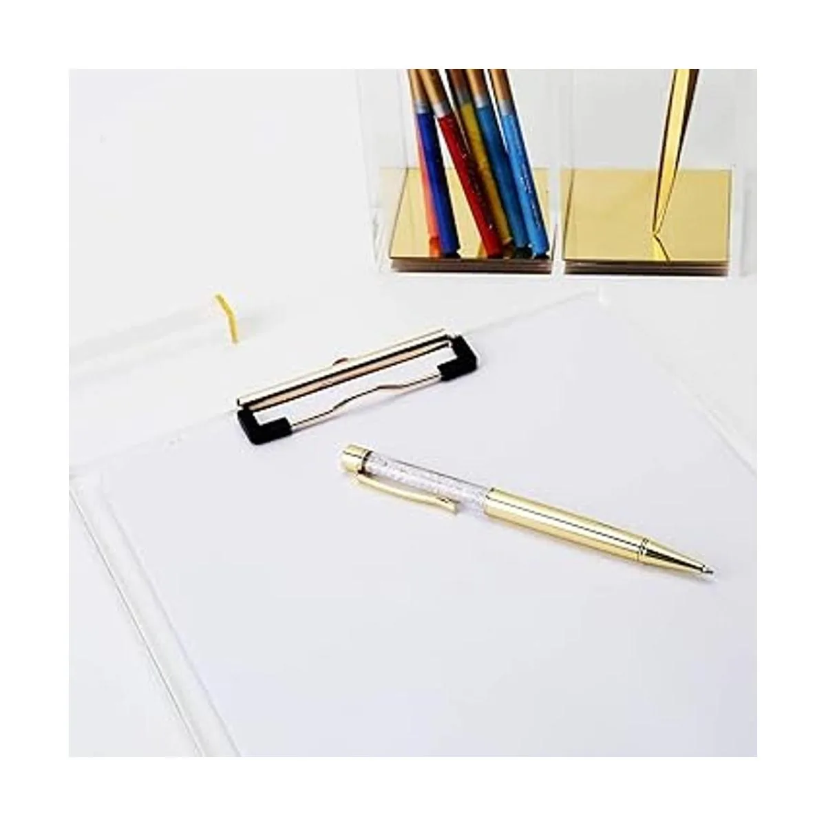 Portapapeles de acrílico transparente con clip dorado_5