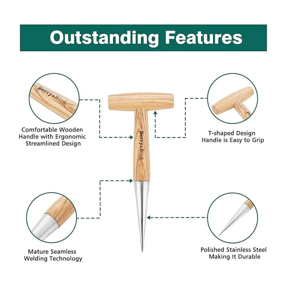 BerryBird Dibbler de mano de acero inoxidable con mango_4