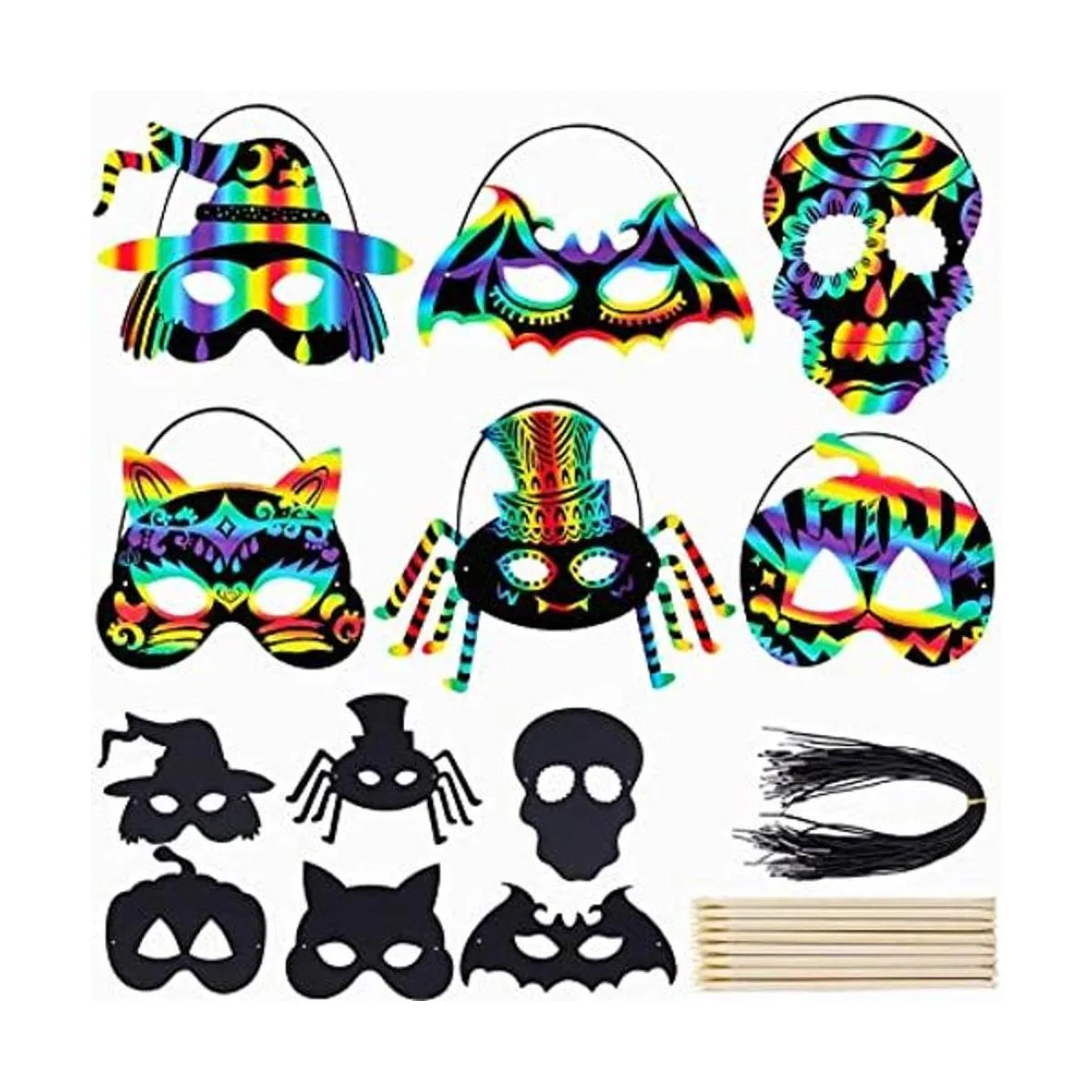 Max Fun 36 máscaras de Halloween para arañazos arco iris_1