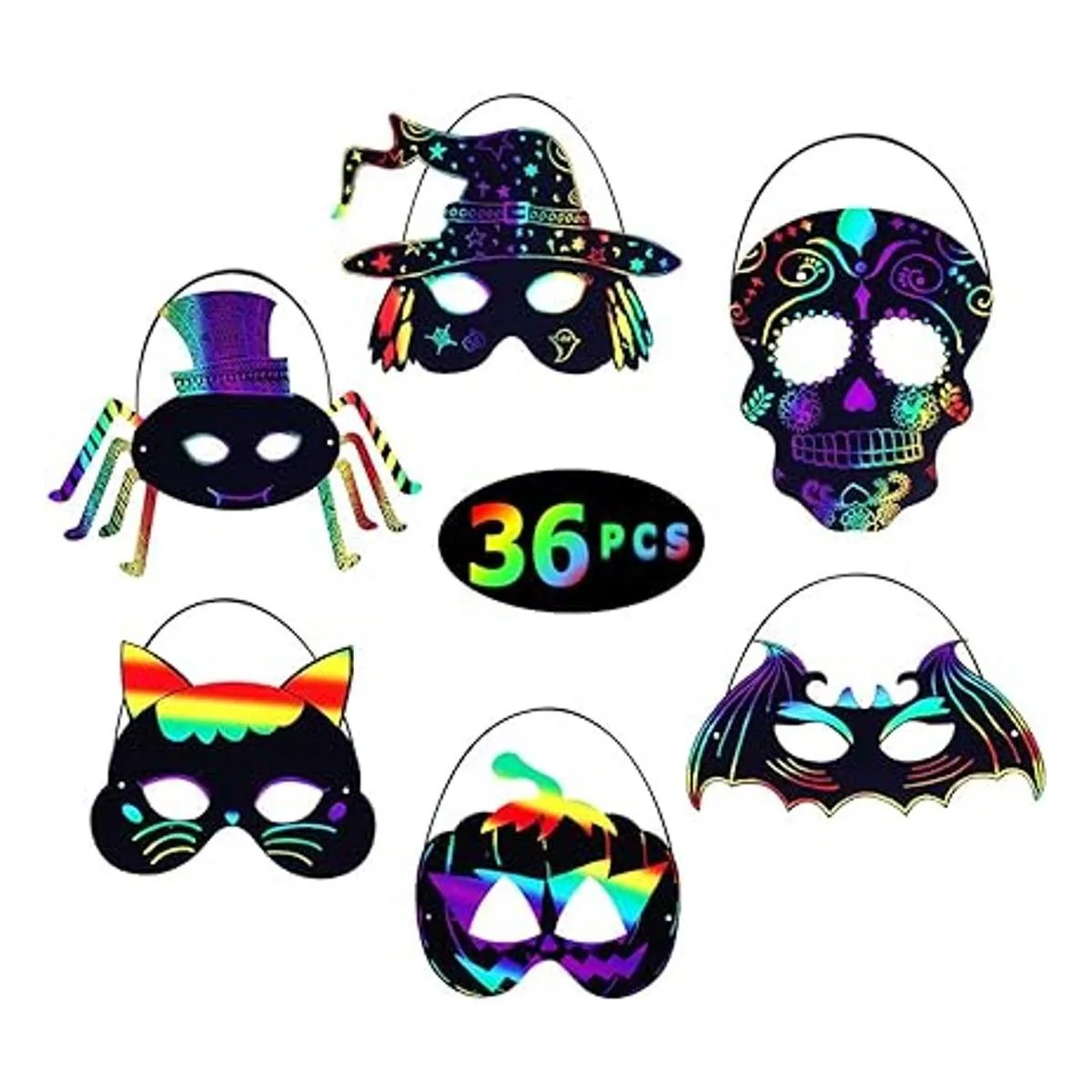 Max Fun 36 máscaras de Halloween para arañazos arco iris_2
