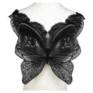 Negro Mariposa Tela Paste Parches Encaje Cuello Bordado_1