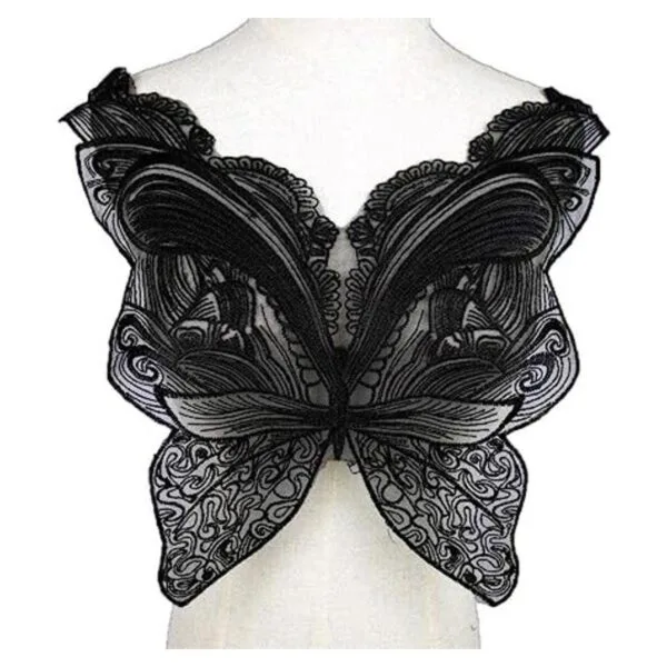 Negro Mariposa Tela Paste Parches Encaje Cuello Bordado_1