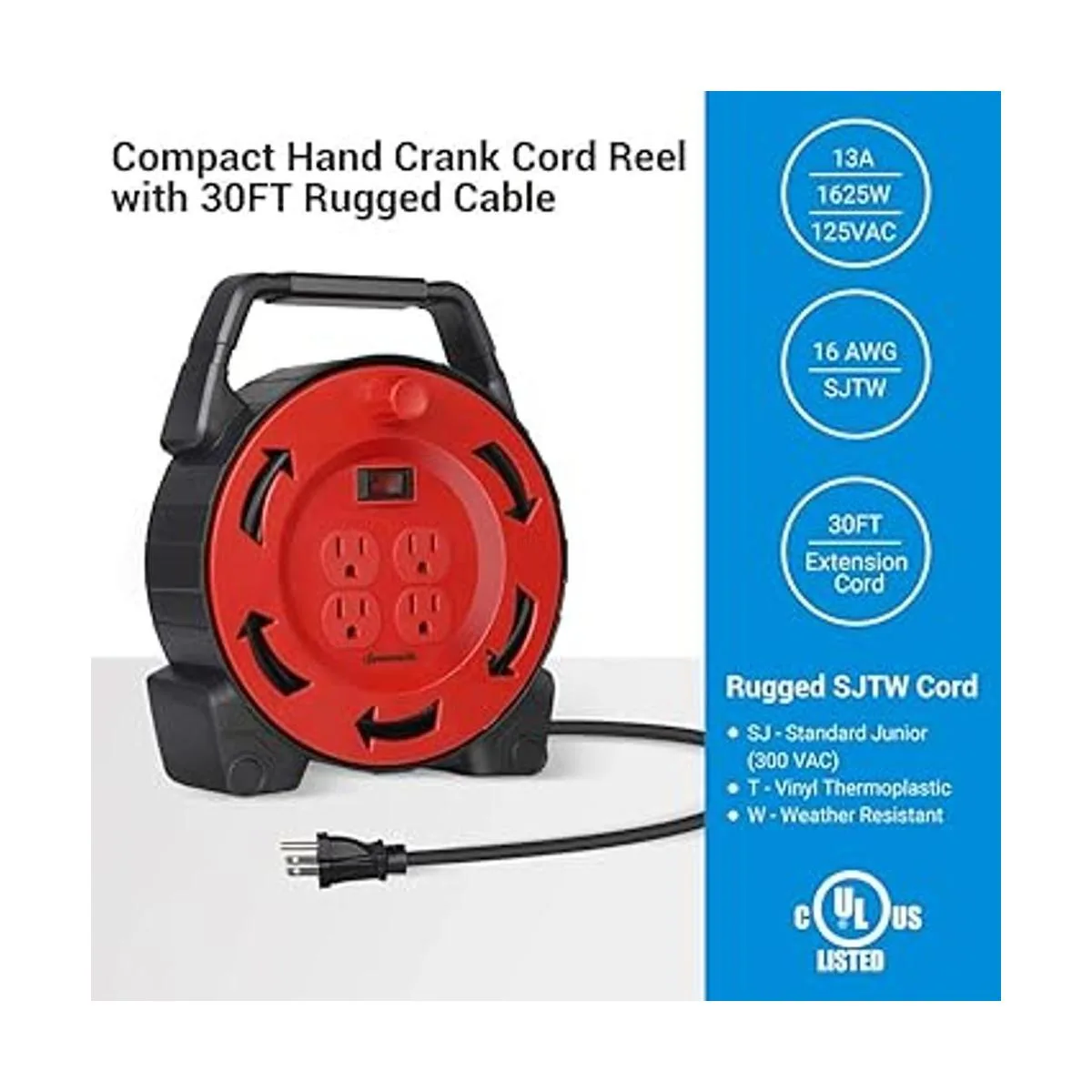 DEWENWILS Carrete de cable de extensión con cable de