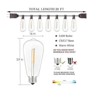 Cadena de luces LED ST40 de 20 pies para exteriores con 22