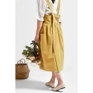 Delantal de lino y algodón con espalda cruzada para mujer_5