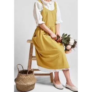 Delantal de lino y algodón con espalda cruzada para mujer_4