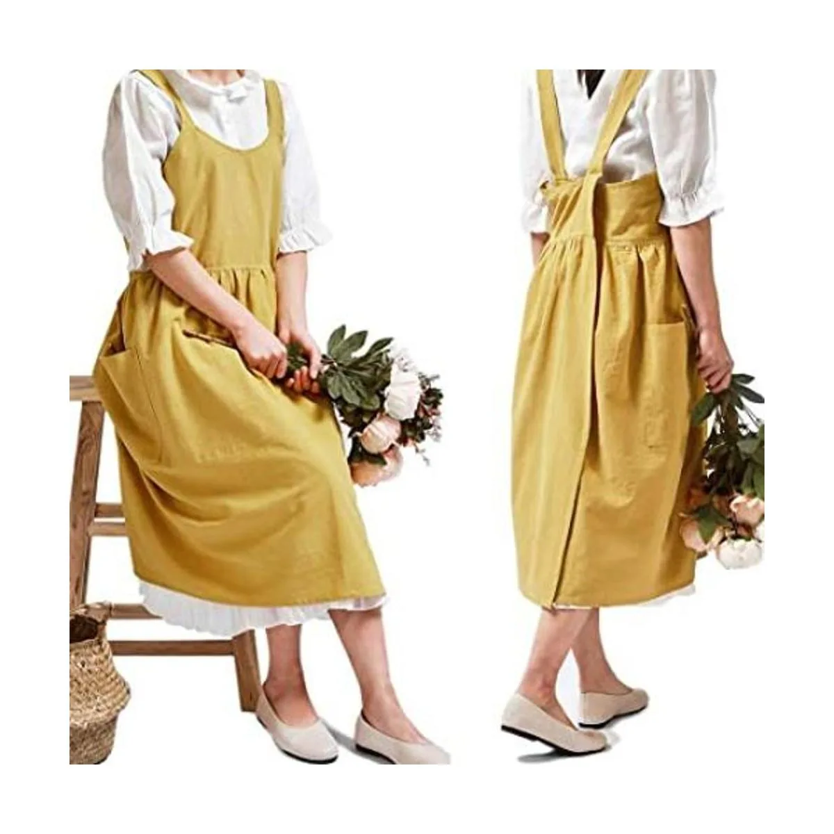 Delantal de lino y algodón con espalda cruzada para mujer_1