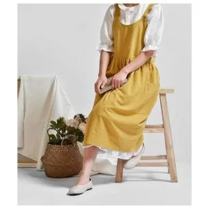 Delantal de lino y algodón con espalda cruzada para mujer_2