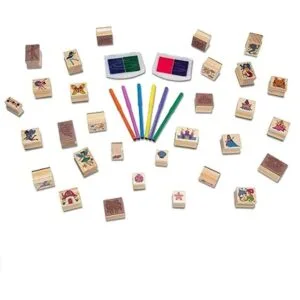 Melissa Doug Juego de sellos de madera de lujo y