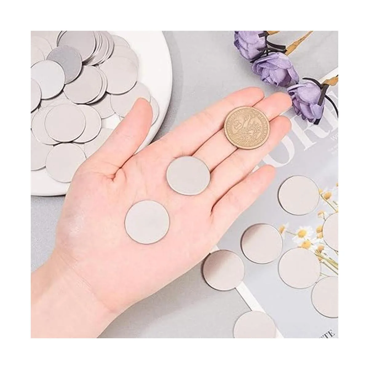 PH PandaHall 50 colgantes planos redondos de acero