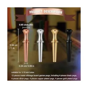 Mudder 12 clavijas de metal para cribbage con diseño_6