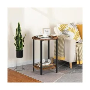 HOOBRO Mesa auxiliar redonda mesa de sofá con estante de_2