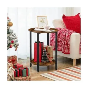 HOOBRO Mesa auxiliar redonda mesa de sofá con estante de_5