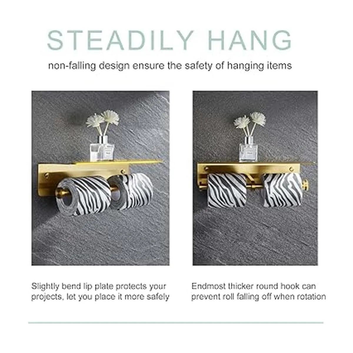 Soporte doble para teléfono de papel higiénico dorado