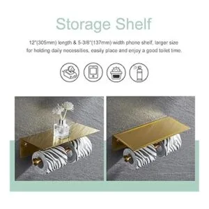 Soporte doble para teléfono de papel higiénico dorado