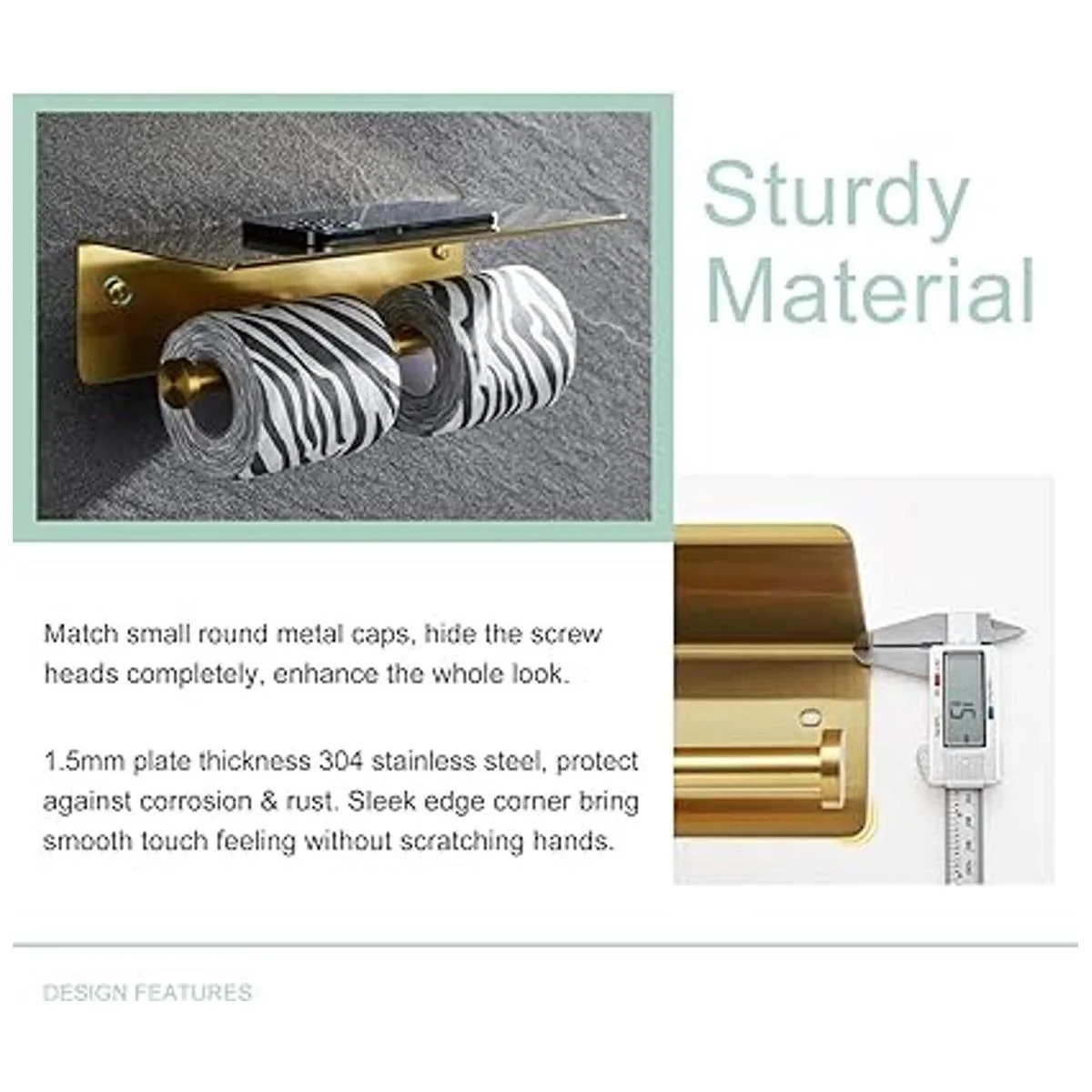 Soporte doble para teléfono de papel higiénico dorado