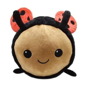 Peluche de mariquita con cara sonriente y alas rojas_2