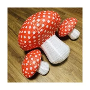 3 linternas de papel grandes en forma de hongo para el