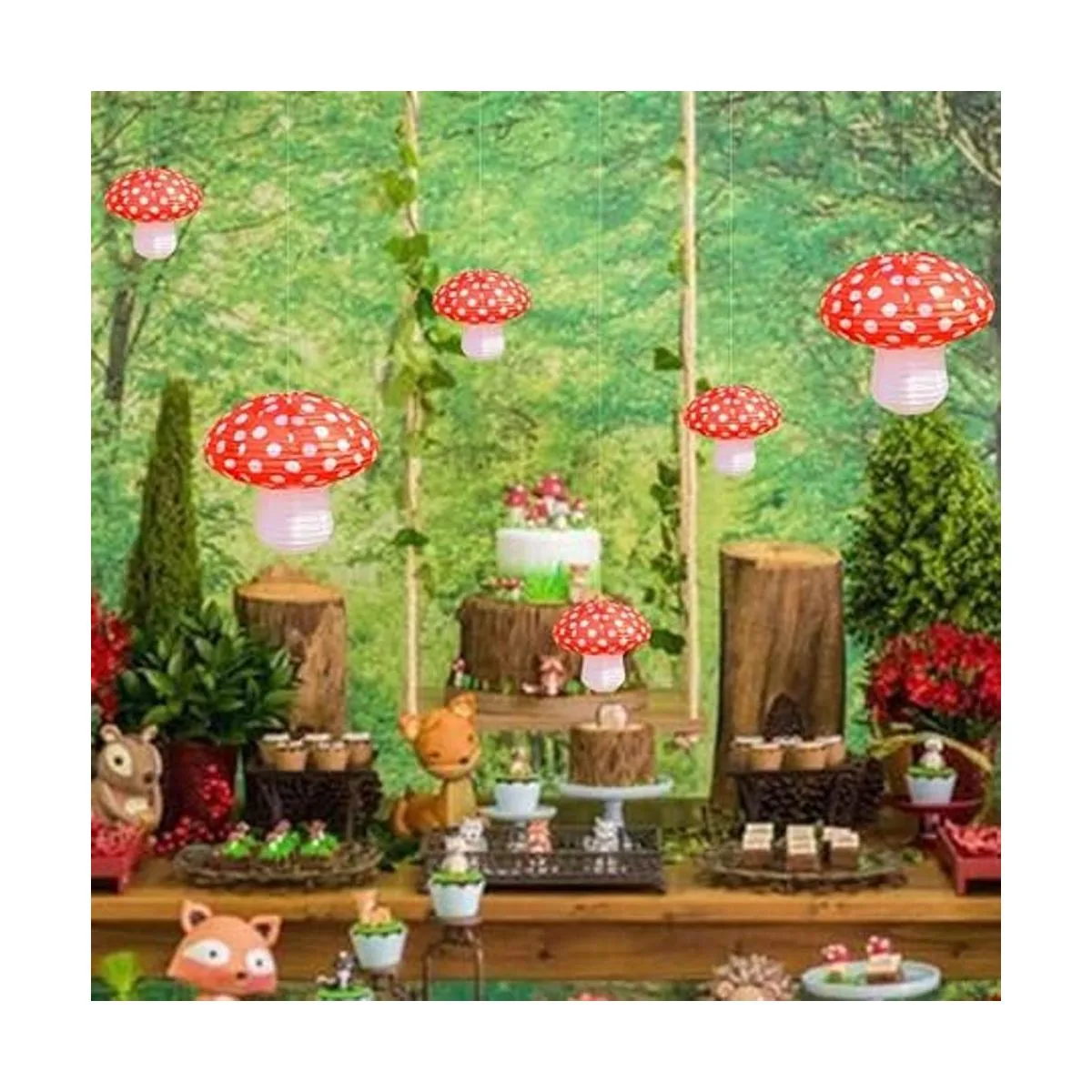 3 linternas de papel grandes en forma de hongo para el