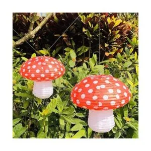 3 linternas de papel grandes en forma de hongo para el