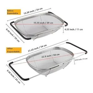 Colador ovalado de acero inoxidable con asas de agarre de_3