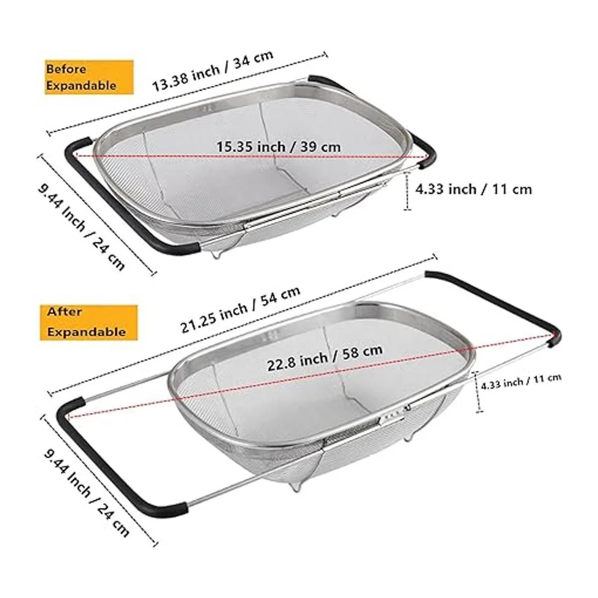 Colador ovalado de acero inoxidable con asas de agarre de_3