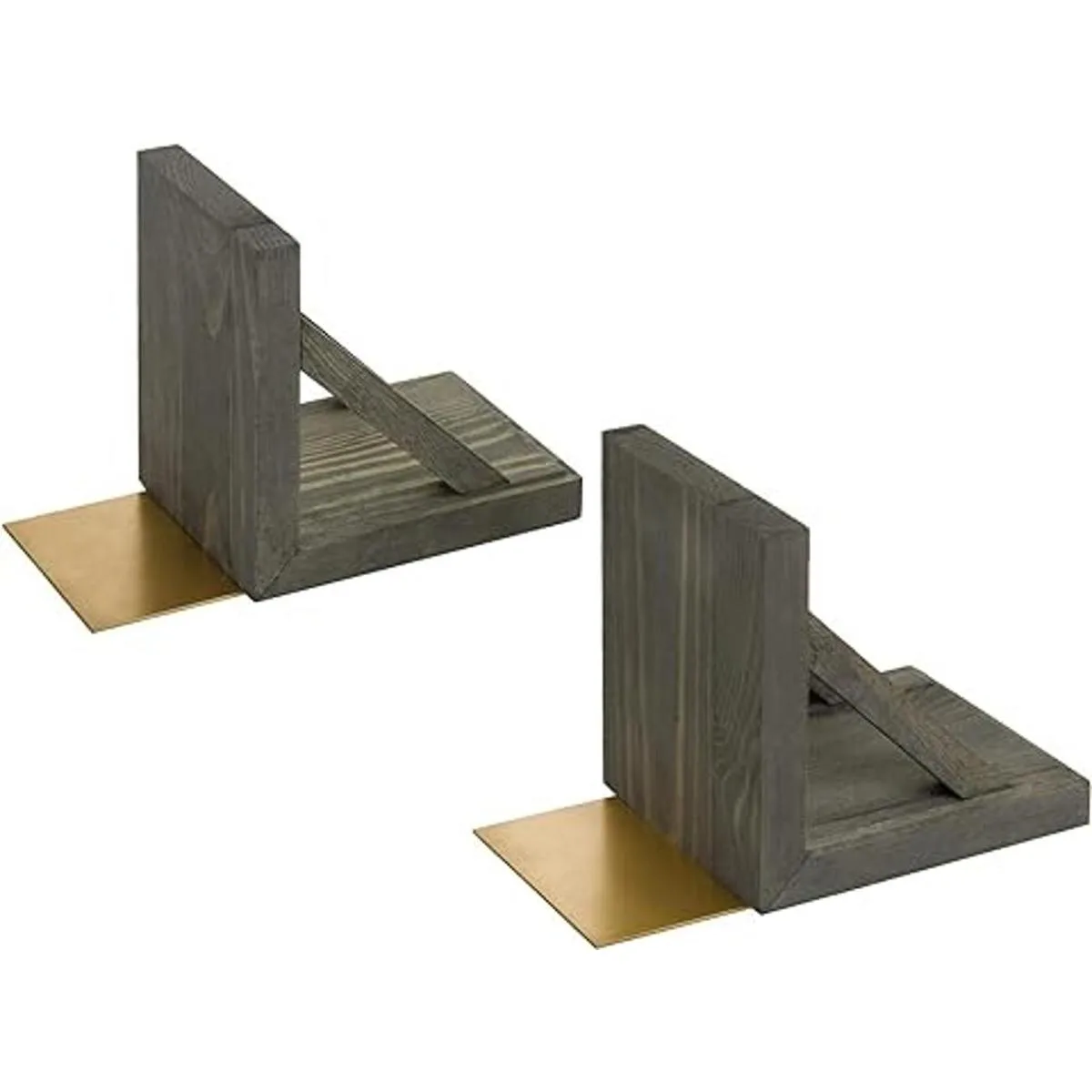 MyGift Juego de 2 sujetalibros decorativos de madera gris_3