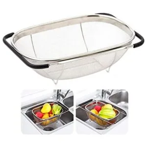 Colador ovalado de acero inoxidable con asas de agarre de_1