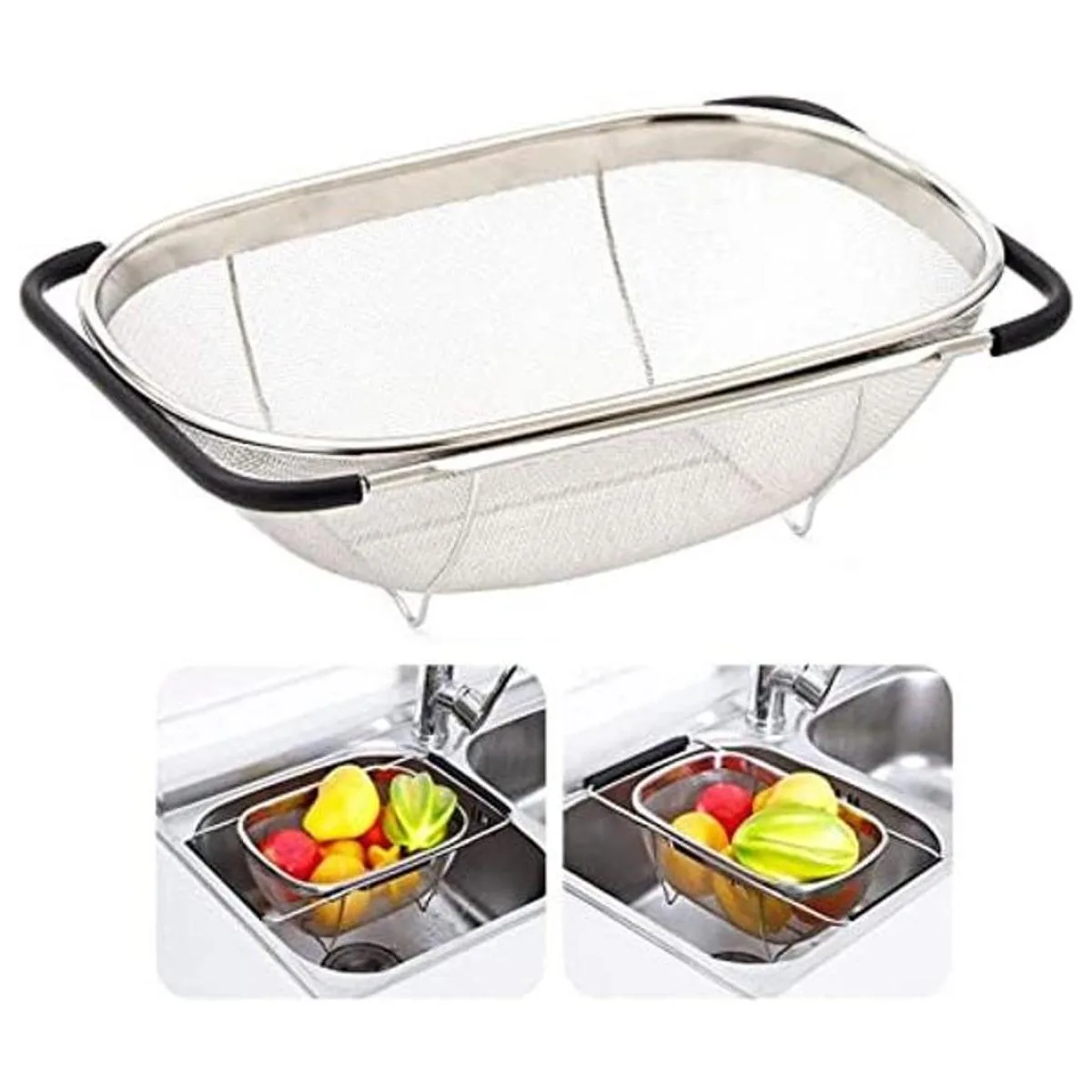 Colador ovalado de acero inoxidable con asas de agarre de_1