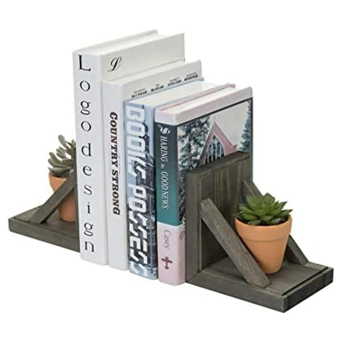 MyGift Juego de 2 sujetalibros decorativos de madera gris_1