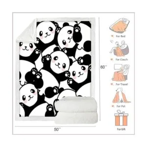 FairyShe Panda Manta de forro polar de sherpa suave_5