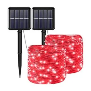 Cadena de luces solares rojas de Navidad para exteriores