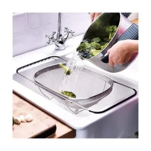 Colador ovalado de acero inoxidable con asas de agarre de_6