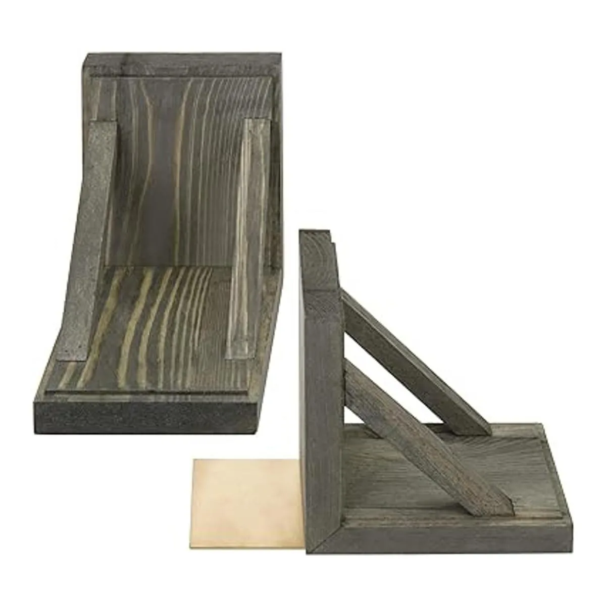 MyGift Juego de 2 sujetalibros decorativos de madera gris_4