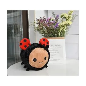 Peluche de mariquita con cara sonriente y alas rojas_5