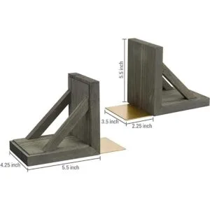 MyGift Juego de 2 sujetalibros decorativos de madera gris_2