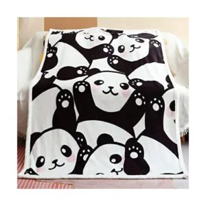 FairyShe Panda Manta de forro polar de sherpa suave_1