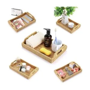 Hipiwe Bandeja organizadora de ratán con asas bandeja