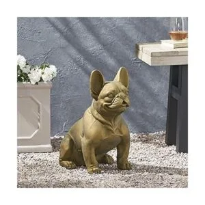 Susan Estatua de jardín de bulldog francés rústico dorado