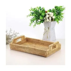 Hipiwe Bandeja organizadora de ratán con asas bandeja