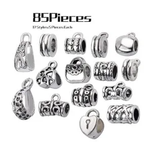 85 piezas de plata antigua fianza pulseras colgantes