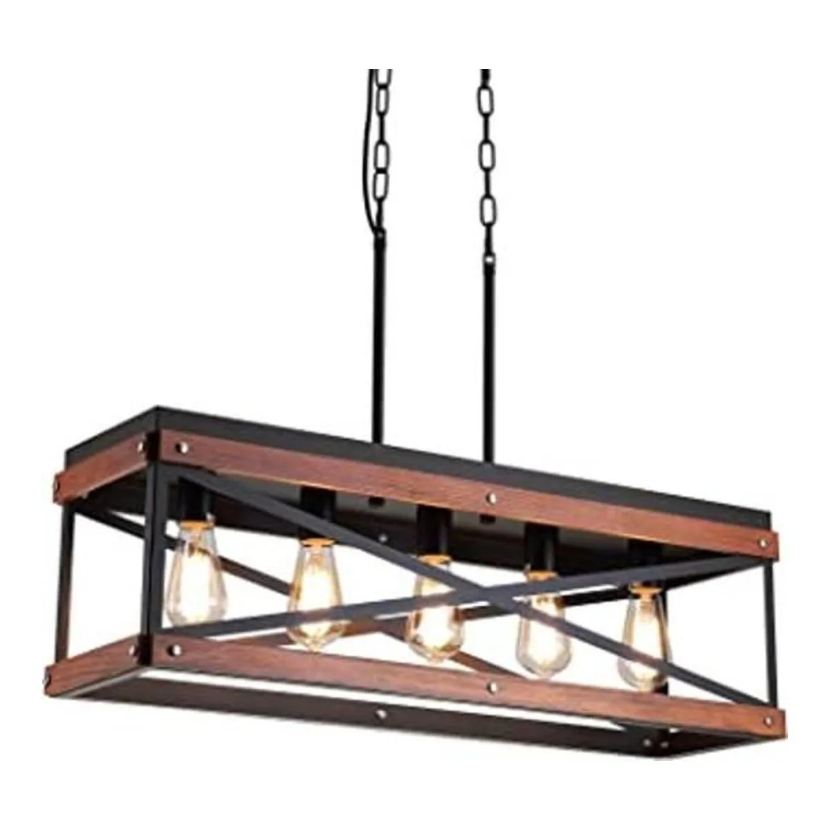 Casa Rústica Isla de Cocina Iluminación de Madera y Metal_1