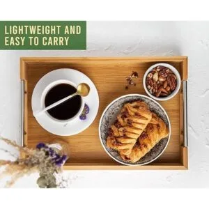 Bandejas modernas de bambú para servir con asas de metal