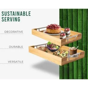 Bandejas modernas de bambú para servir con asas de metal