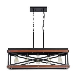 Casa Rústica Isla de Cocina Iluminación de Madera y Metal_5