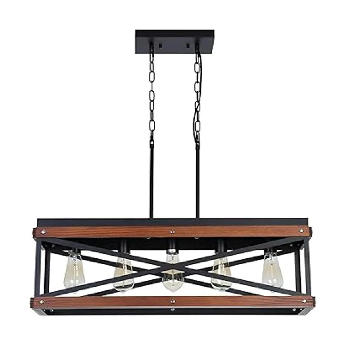 Casa Rústica Isla de Cocina Iluminación de Madera y Metal_5