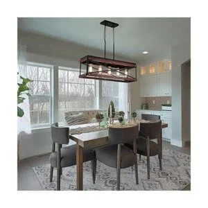 Casa Rústica Isla de Cocina Iluminación de Madera y Metal_2