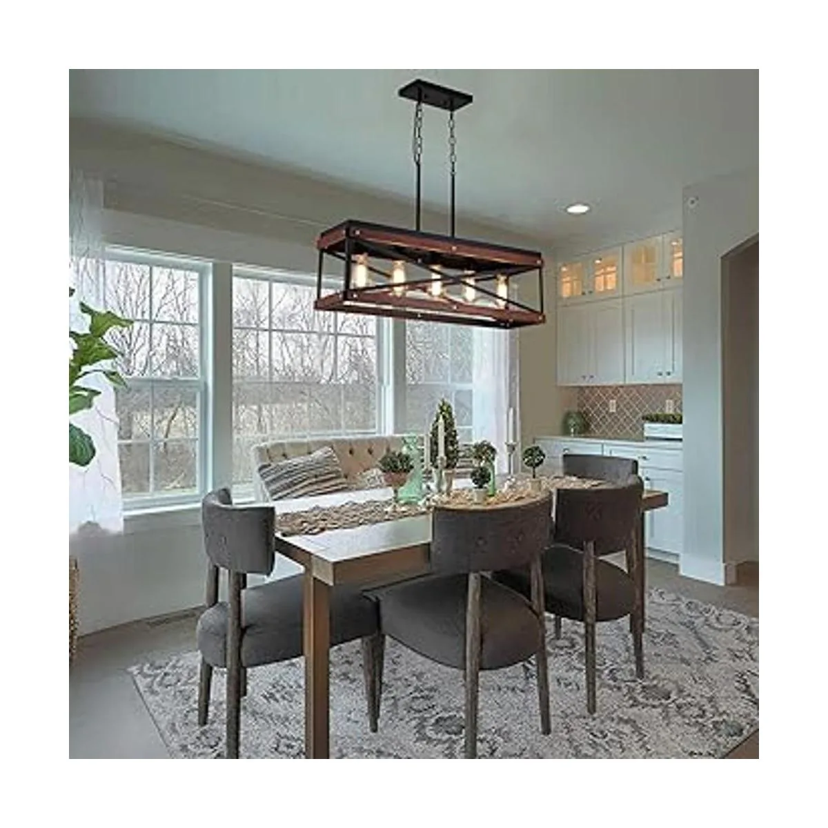 Casa Rústica Isla de Cocina Iluminación de Madera y Metal_2